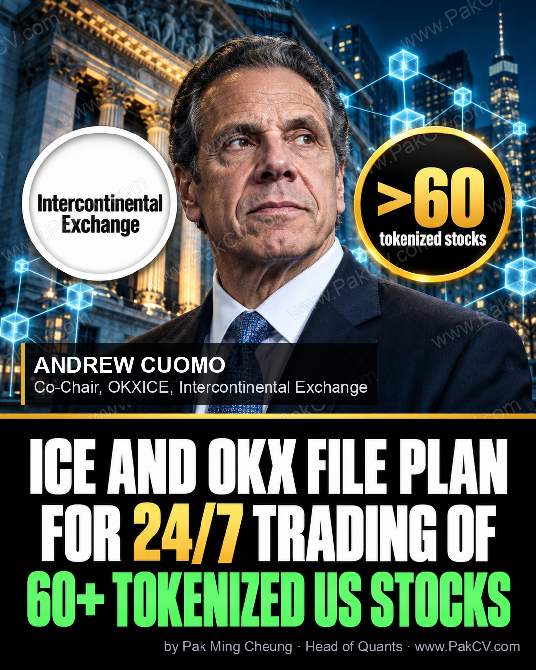 ICE and OKX filed to launch 24/7 trading of tokenized versions of more than 60 US stocks.