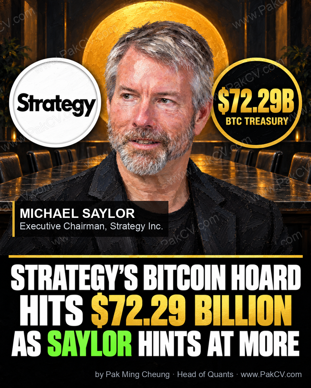 Strategy's bitcoin treasury has reached $72.29 billion as Michael Saylor hints at further buying.